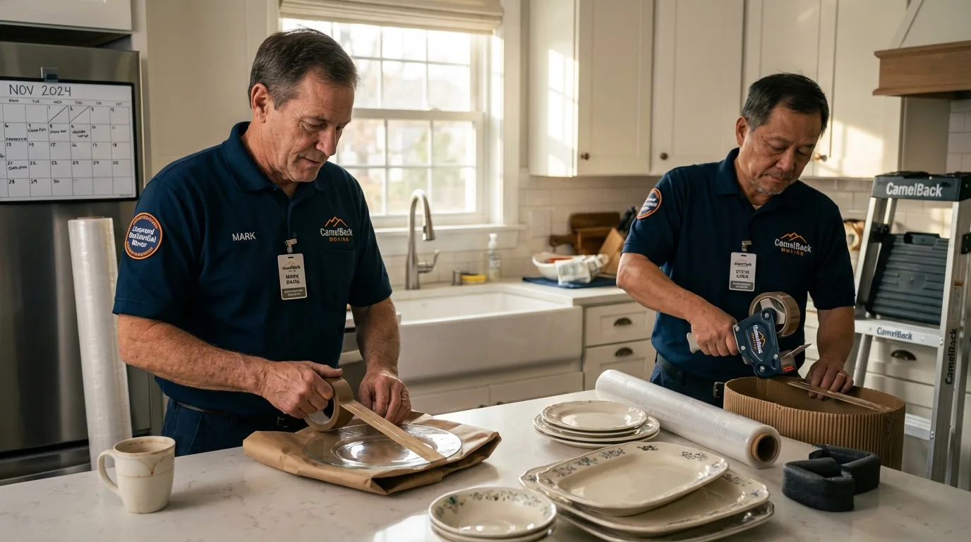 Professional crew packing kitchen dishware in Valley Falls, KS